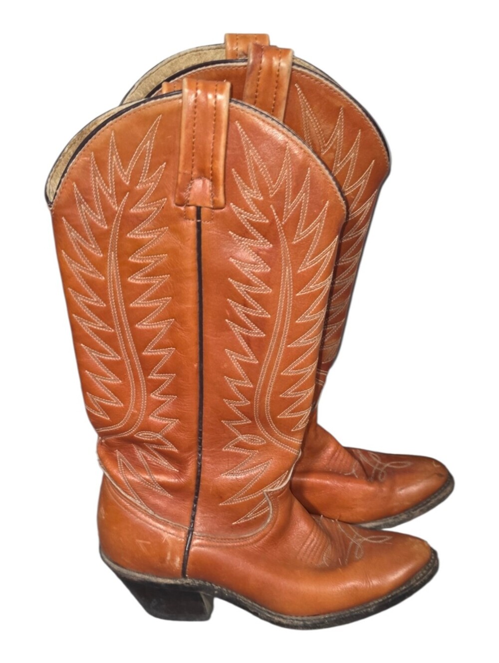 Vintage Leather Cowboy Boots Tan Western Stitching Size 5.5